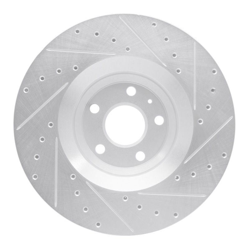 Audi TTS Quattro Brake Rotor (1) - Front Left - R1 Concepts - Drilled & Slotted - Silver - `08-`11